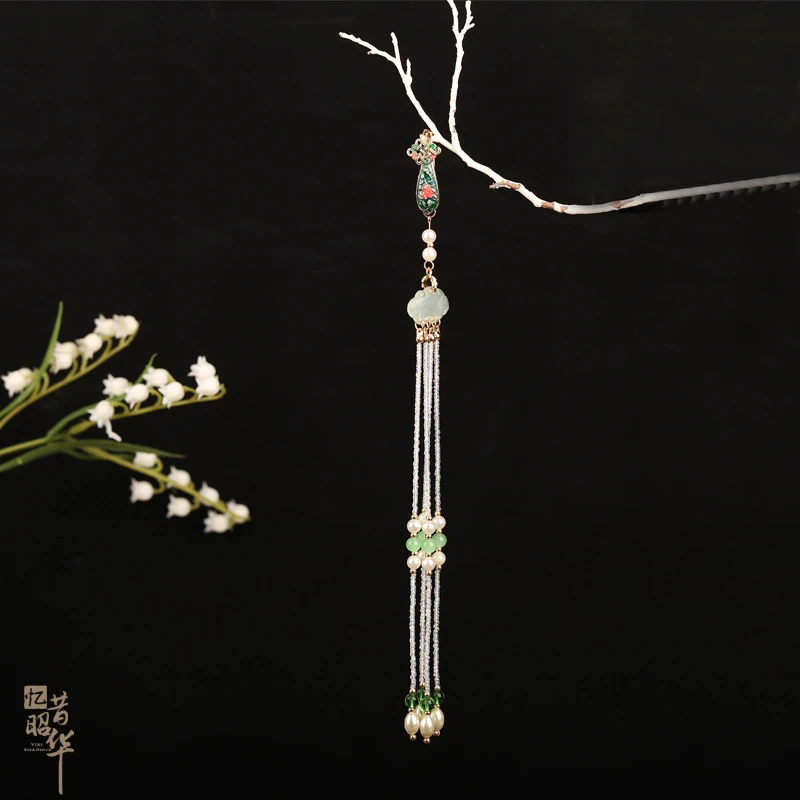 祥云压襟原创如意旗袍挂件复古风汉服配饰珍珠挂饰腰配滴釉烧蓝