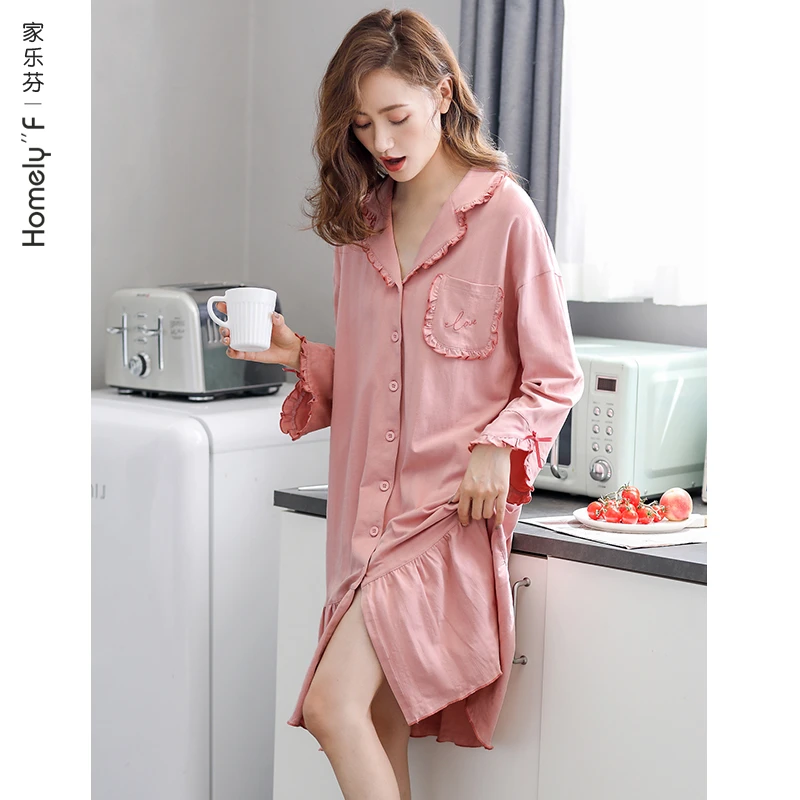 睡裙女睡衣春秋薄款纯棉长袖长款日系可爱甜美公主风大码衬衫开衫