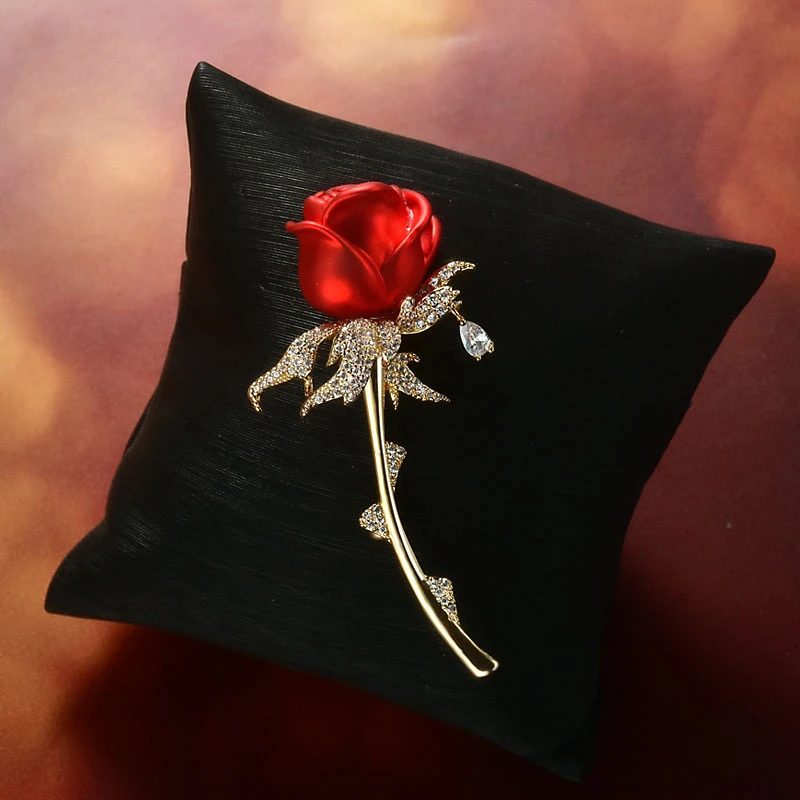 腾珍 合金合成锆石胸针 20210454胸花别针玫瑰花衣服金色胸针精致