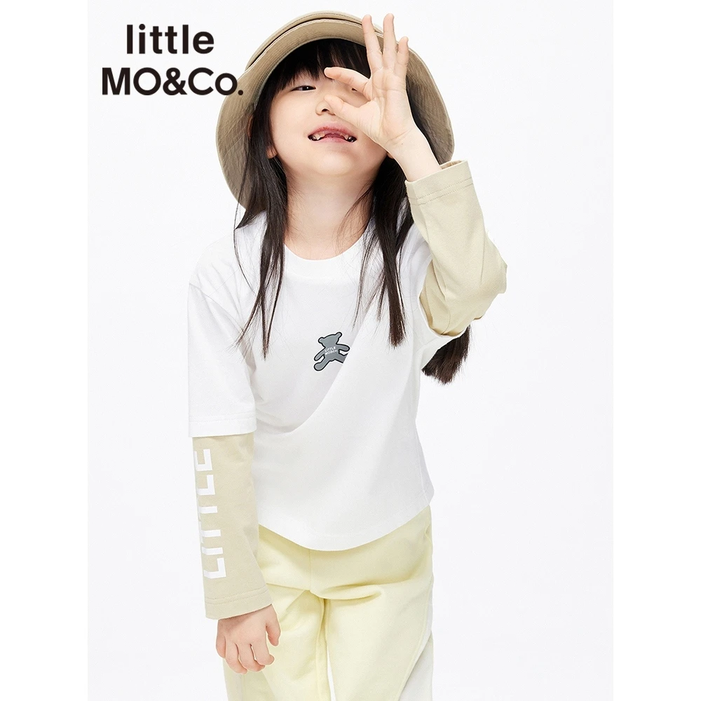 little moco童装春夏新款男女童纯棉长袖拼接袖T恤#KBB1TEET24
