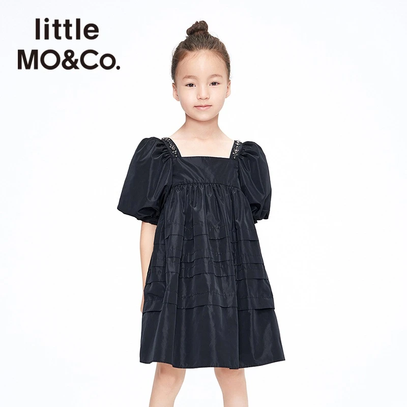 little moco童装22春夏装新款女童短袖长款连衣裙子#KBB1DRS010