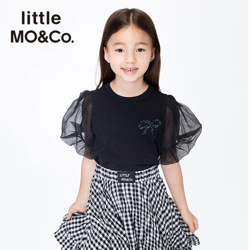 little moco童装22夏装新款女童网纱泡泡袖短袖上衣#KBB2TEE019