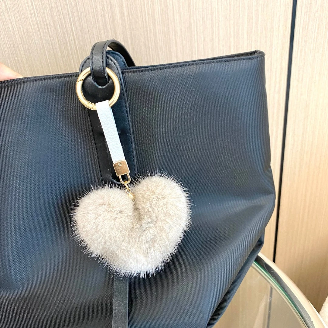 韩国可爱水貂毛桃心包挂件简约皮草挂饰球L爱心挂饰车钥匙扣礼物