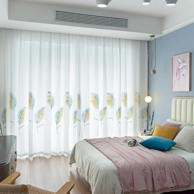 北欧风田园绣花纱最新款窗纱窗帘透光不透人飘窗卧室客厅清新简约