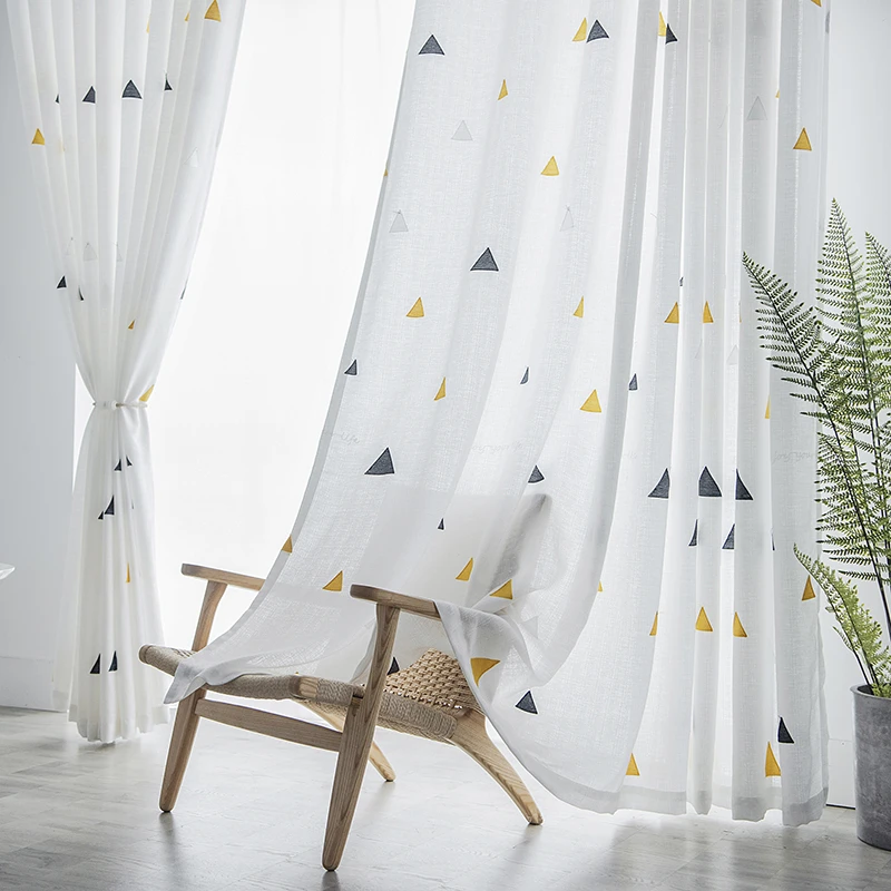 窗纱透光微透人窗纱北欧客厅卧室窗帘飘窗阳台遮阳帘隔断帘免打孔
