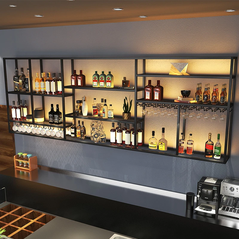 酒吧吧台壁挂式酒架靠墙式置物架工业风酒柜餐厅红酒架铁艺展示架