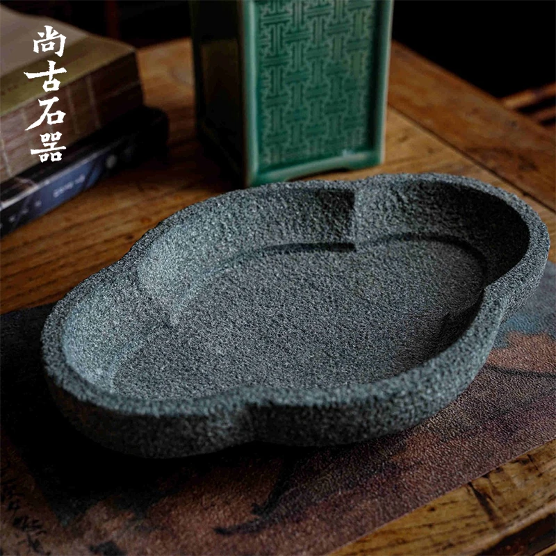 青石海棠盆石花盆菖蒲上水石底座石盆书房中式石头花盆
