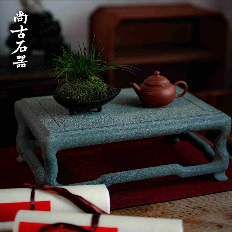 青石托台石案台精品盆景小盆几架办公空间装饰桌面石材花架摆件