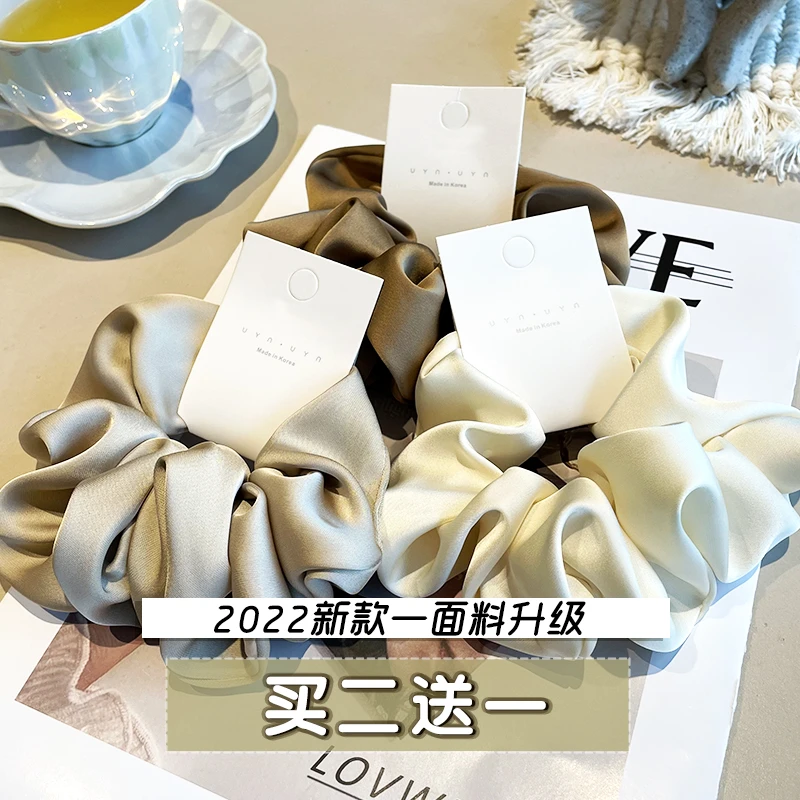 大号厚款绸缎面料大肠发圈光泽感法式复古纯色高级宽边肥肠圈韩版