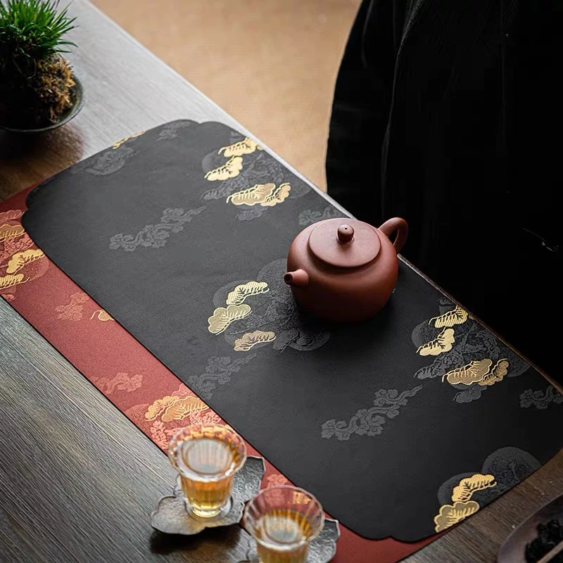 云松纹织锦双面茶席中式禅意长方形桌布垫子中国风高端轻奢茶桌垫