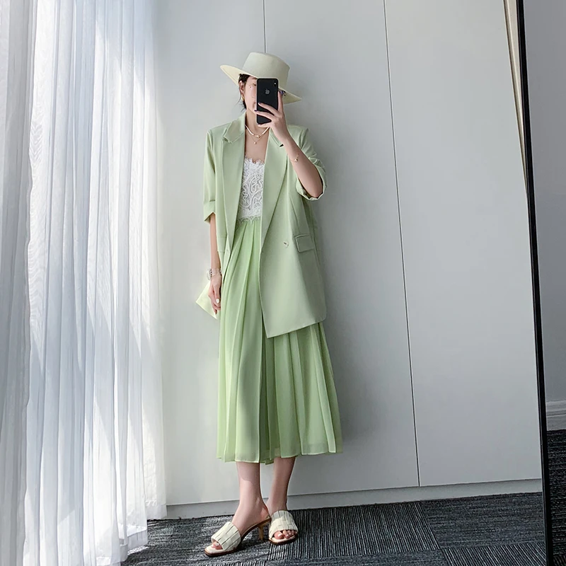 西装夏季外套女2024夏装新款韩版时尚气质薄款垂感百褶半身裙休闲