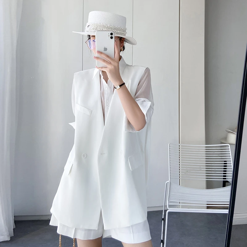 白色马甲西装女2025年夏季时尚气质显瘦宽松显瘦时尚气质衬衫外套