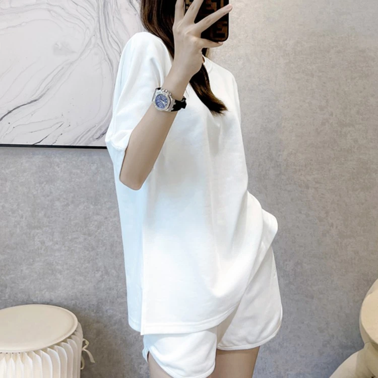 白色时尚休闲运动套装女2025夏新款网红炸街高级感t恤短裤两件套