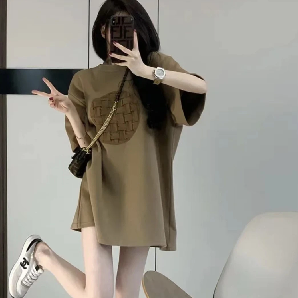 美式百搭风中长款女装短袖T恤2025显瘦时尚潮牌新款宽松大版衣服