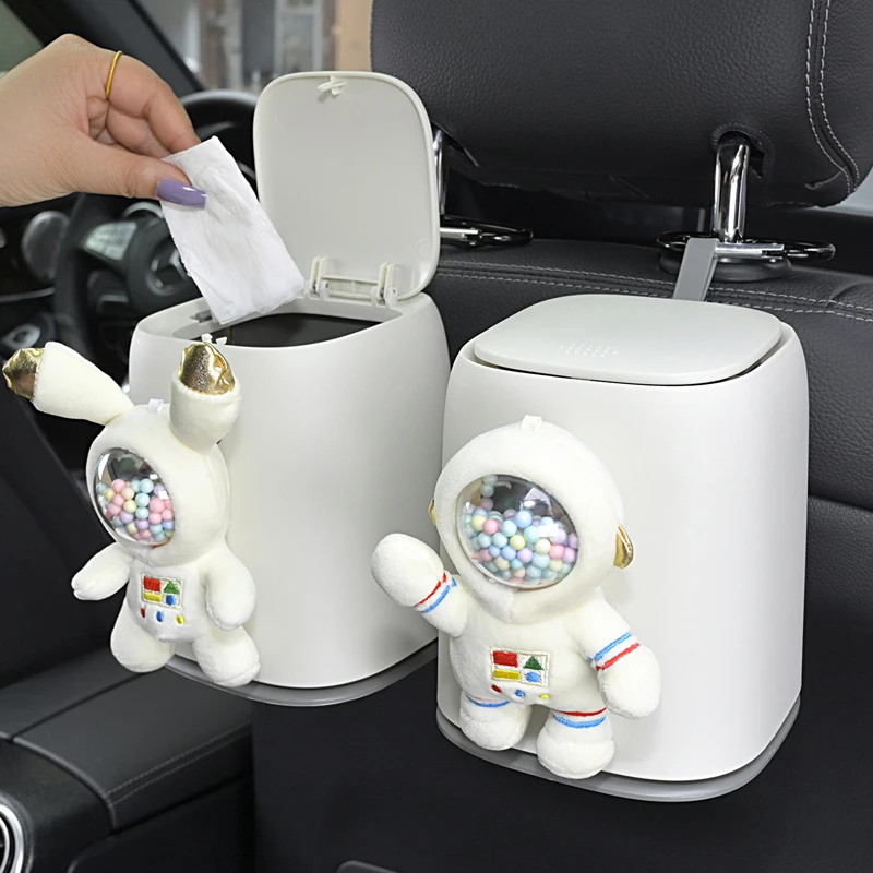 车载垃圾桶后排座椅挂式桶出风口卡通宇航员前排副驾驶汽车收纳桶