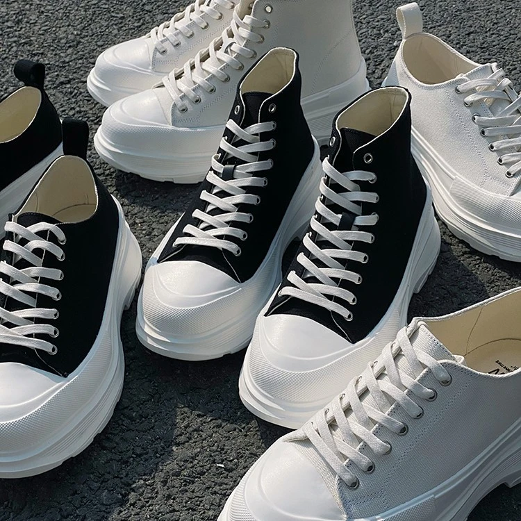 宋春江麦昆厚底帆布鞋百搭透气低帮松糕鞋休闲高帮低帮鞋白色时尚