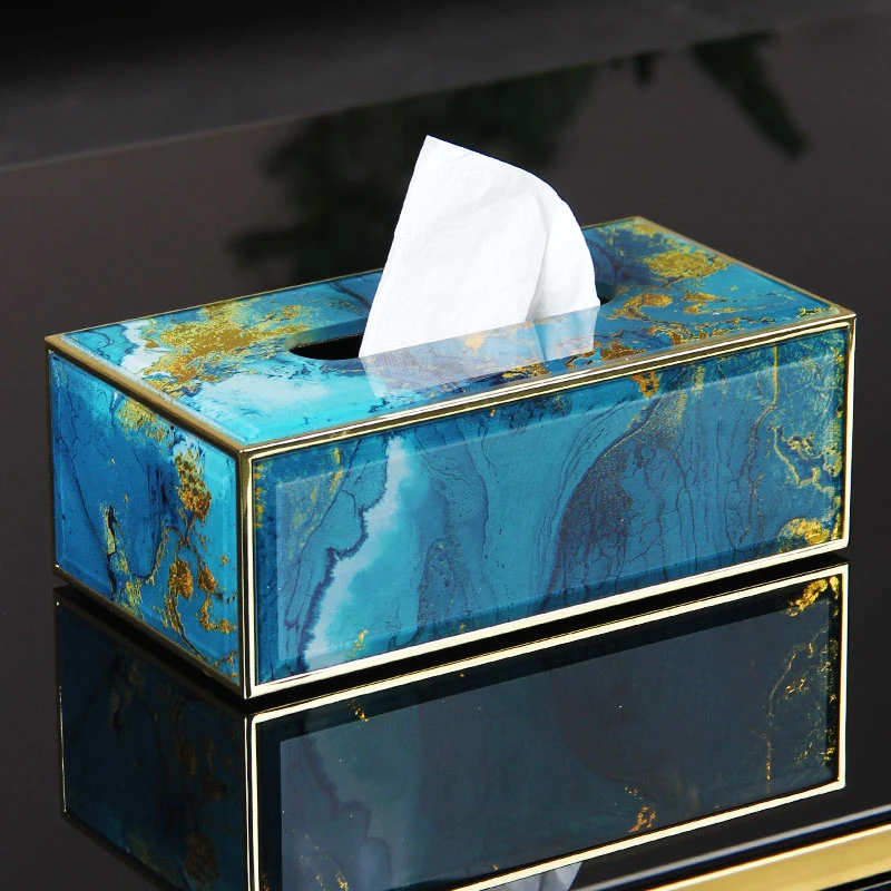 轻奢风美式纸巾盒摆件茶几餐巾纸盒家用客厅玻璃抽纸盒餐桌纸抽盒