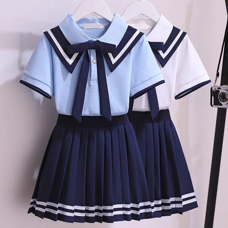 女童jk制服套装夏装网红童装儿童洋气校服海军学院风百褶裙两件套