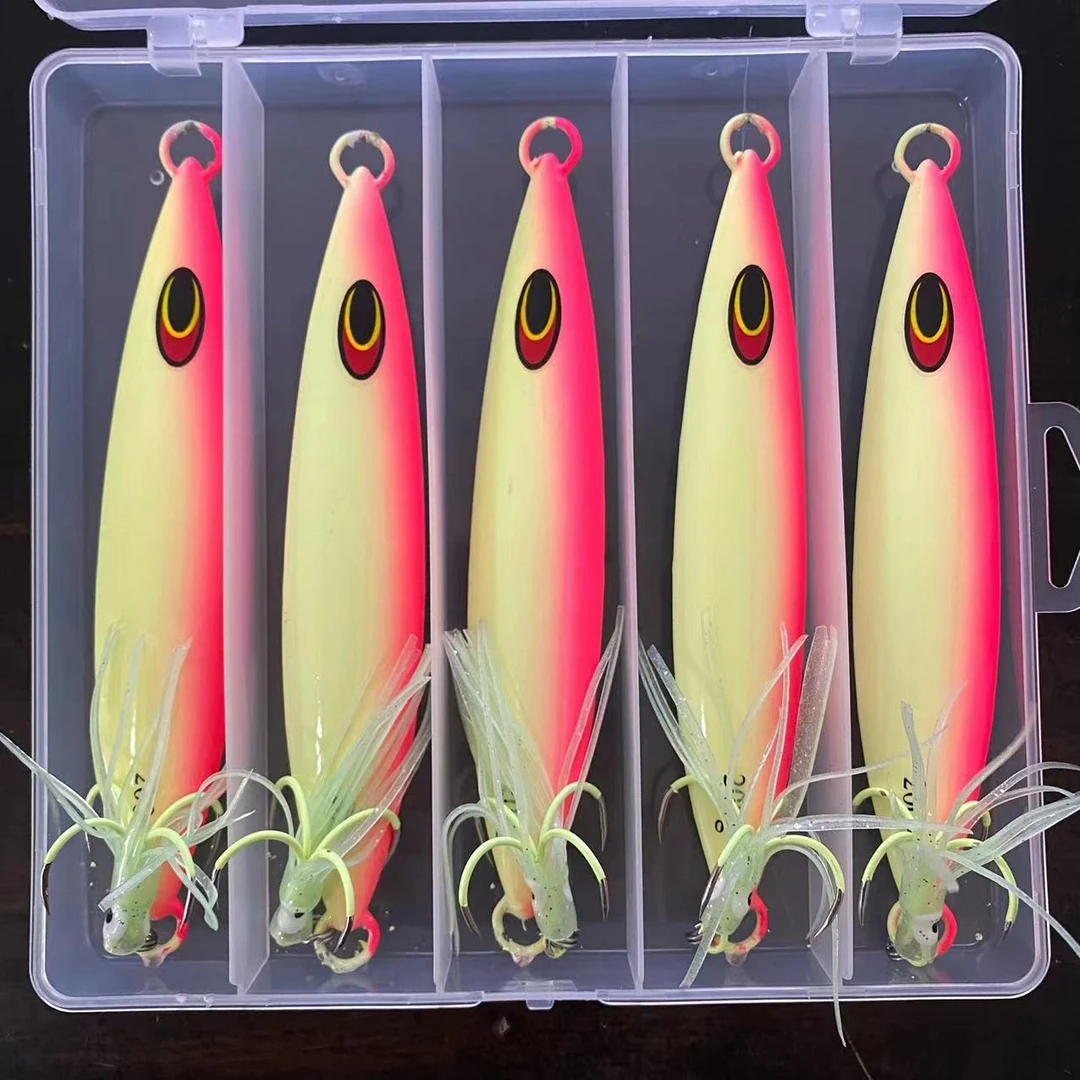 带鱼板夜光海钓深海垂钓路亚饵带鱿鱼须夜光四本钩5只盒装