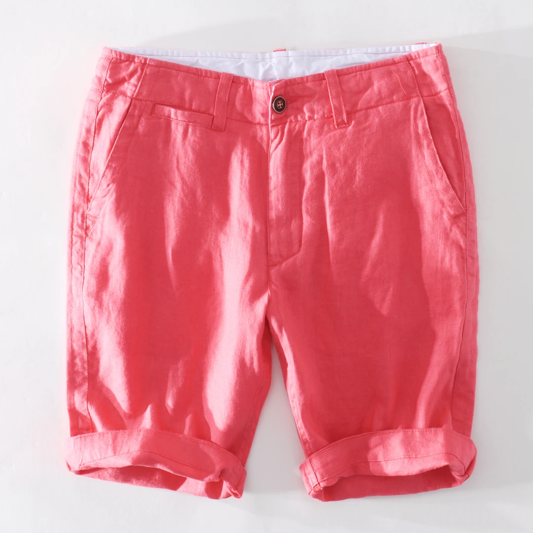 L1921夏季沙滩休闲亚麻短裤男士宽松青年直筒百搭五分裤潮