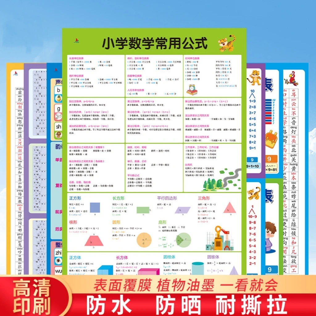 【老师推荐】小学儿童学习挂图全套 拼音字母乘除加减口诀表