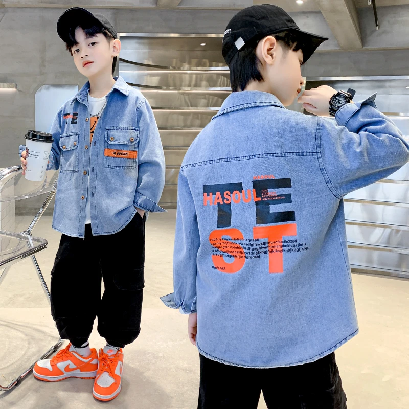男童牛仔衬衫2024新款男孩春秋装帅气外套中大童休闲韩版牛仔衬衣