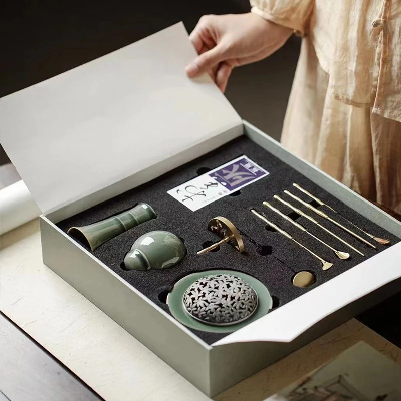 宋韵香事越窑梅子青瓷香炉带铜盖陶瓷打香篆工具香纂用品中式熏香