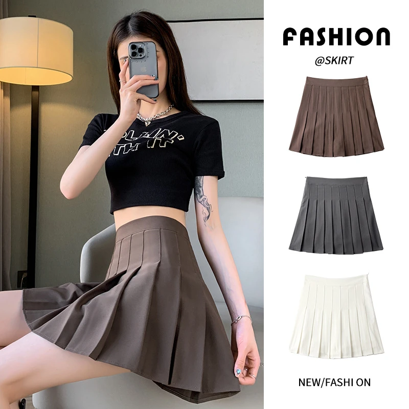 【天的富贵】白色百褶裙女半身裙高腰a字裙显新款春秋夏季西装短裙