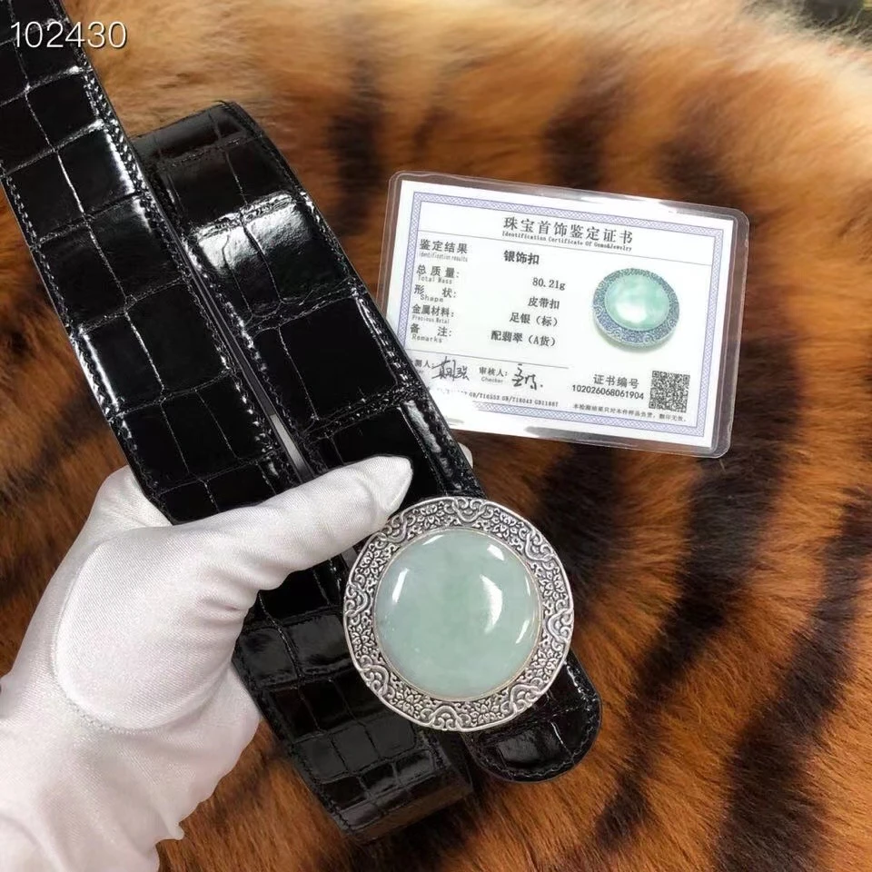 高端正品私人定制足银扣鳄鱼皮尼罗高光手工定制高端男士真皮腰带