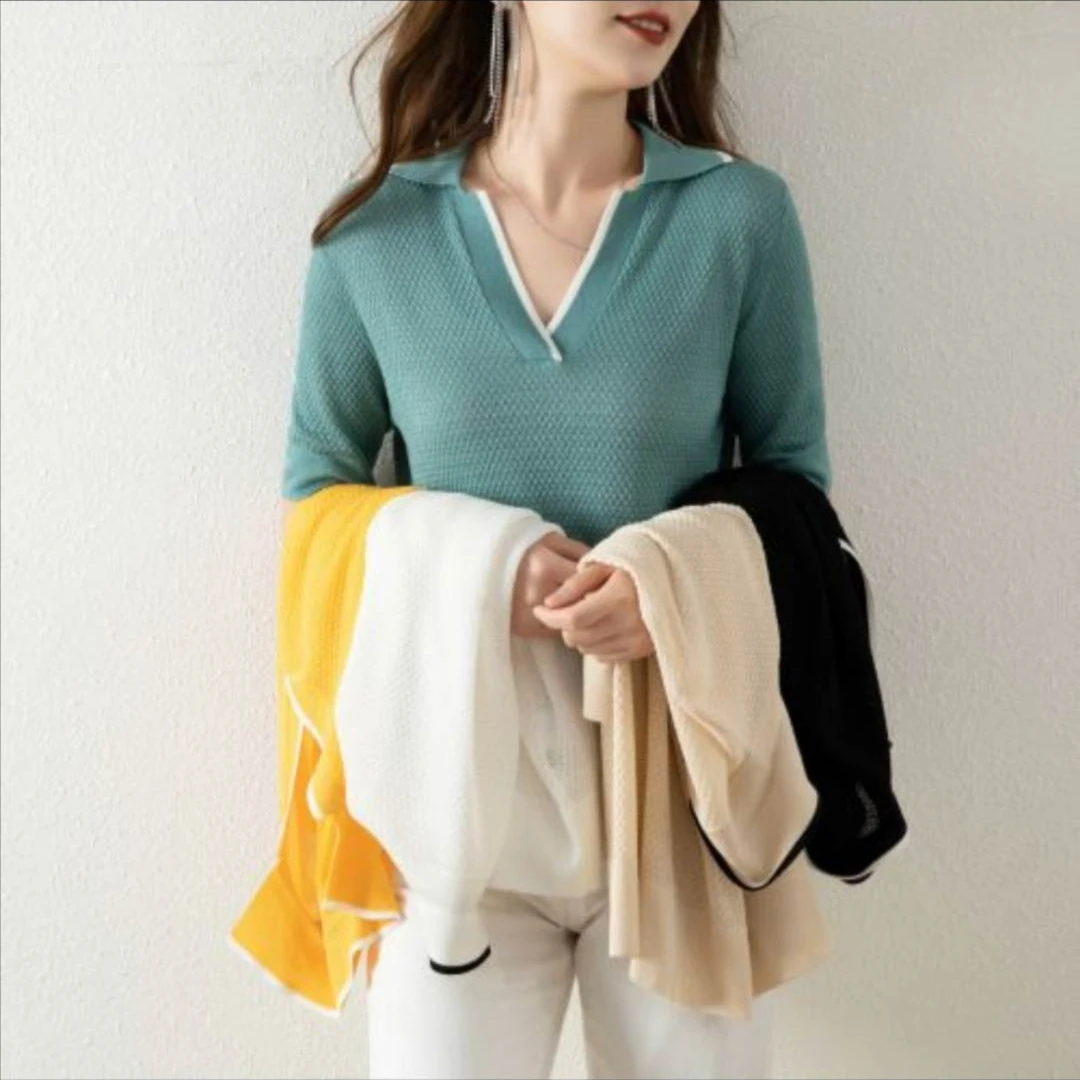 断色断码清！桑蚕丝莫代尔polo领挑洞短袖Y699