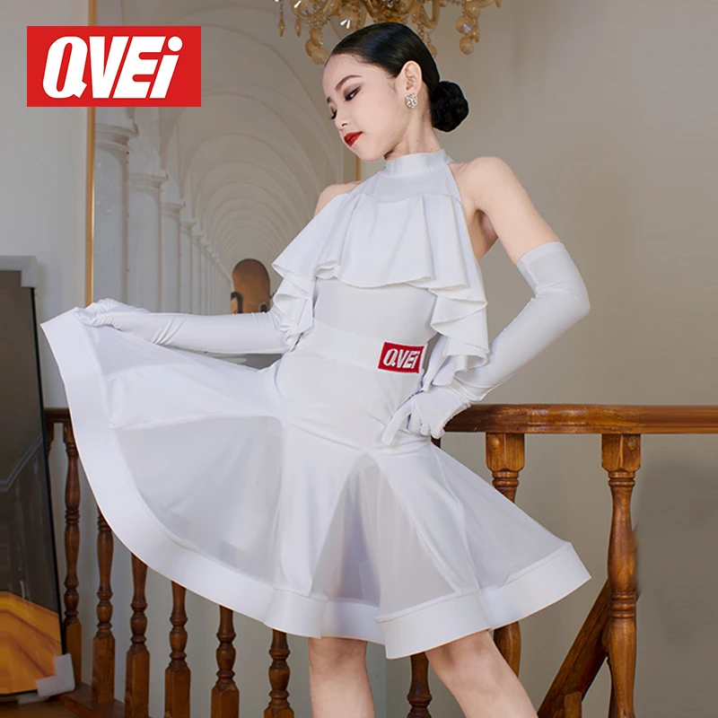 QVEi企魅夏季女儿童拉丁舞训练功服专业比赛表演出舞蹈裙分体舞服