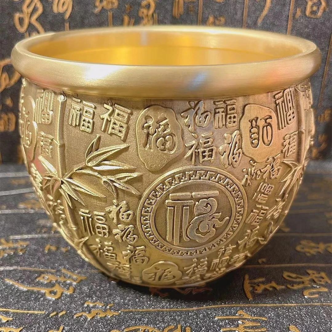 （老师推荐）纯铜竹报平安八宝百福缸铜缸米缸水缸摆件 聚米 招米
