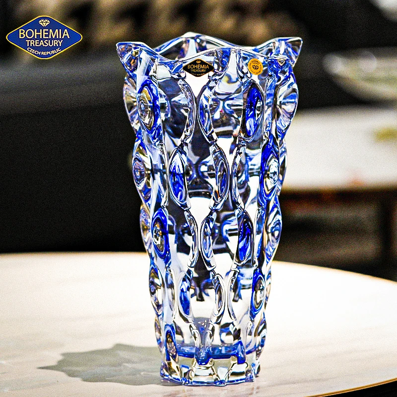 捷克进口BOHEMIA水晶花瓶玻璃 彩色透明高档北欧轻奢客厅装饰摆件
