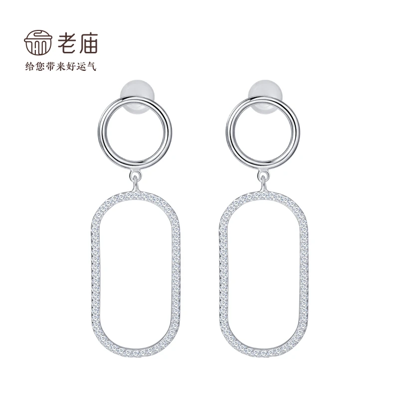 925银合成锆石耳饰 【老庙专卖店】老庙银饰S925银双扣耳饰个性小众