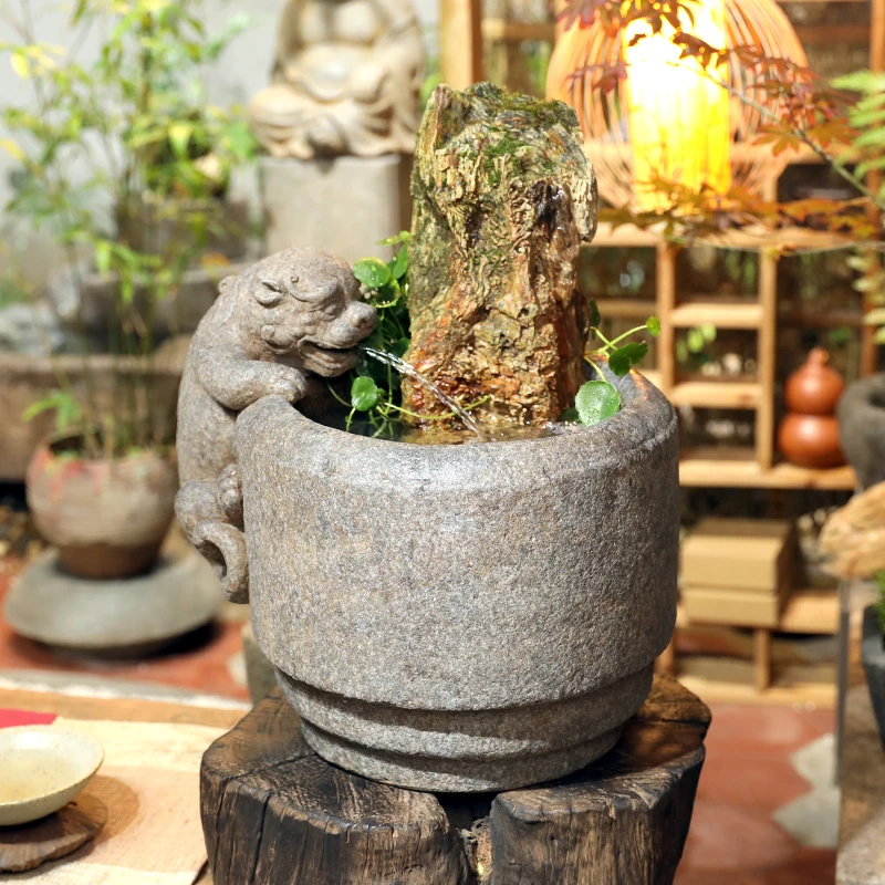 中式招财流水摆件貔貅日进斗金喷泉造景鱼池茶室桌面循环水景观