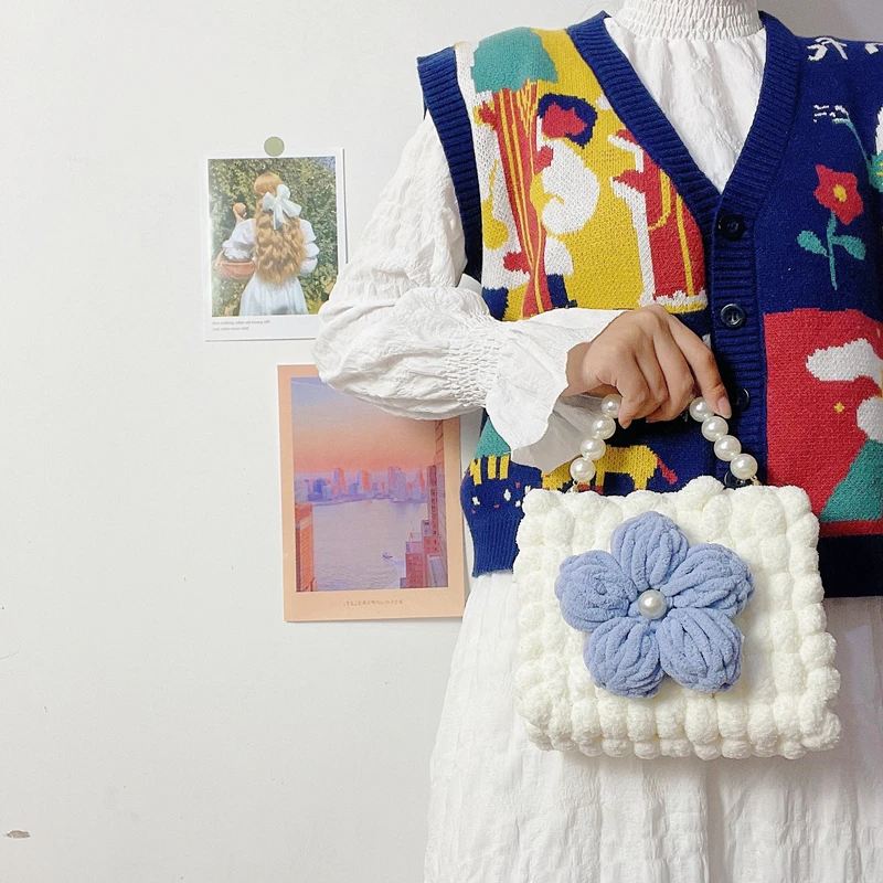 抖音泡芙花球球包手工编织包包diy材料包手织包自制作礼物送女友