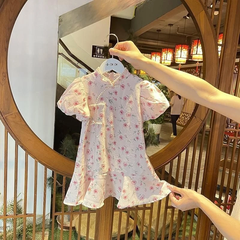 兮绯推荐77035女童雪纺洋气碎花连衣裙小女孩薄款宝宝旗袍公主裙