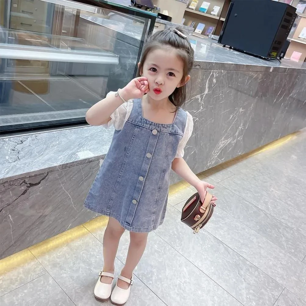 兮绯推荐6126女童牛仔裙夏装女童夏季洋气宝宝短袖裙子儿童牛仔裙