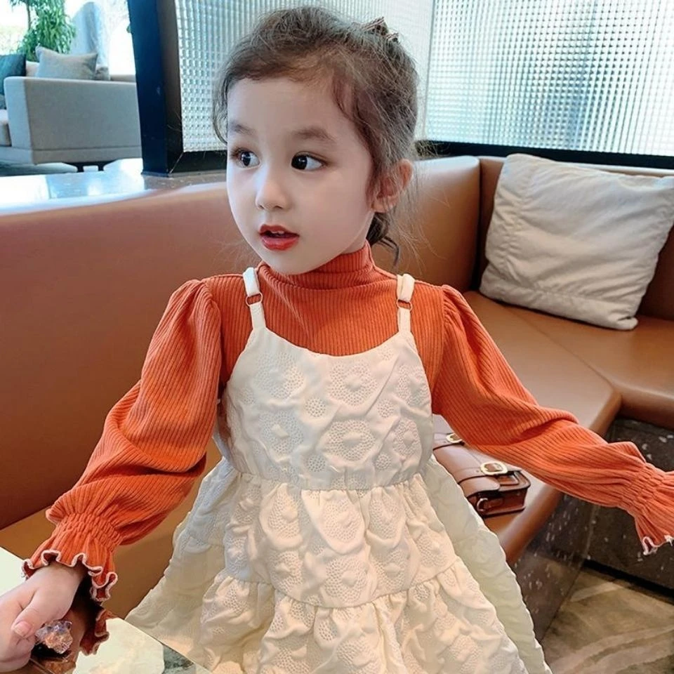 兮绯推荐6232女童秋装连衣裙洋气小女孩宝宝吊带儿童礼服裙两件套