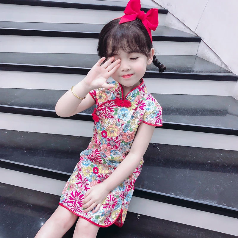兮绯推荐5599童装女童夏季新款儿童修身旗袍裙裙中国风复古连衣裙