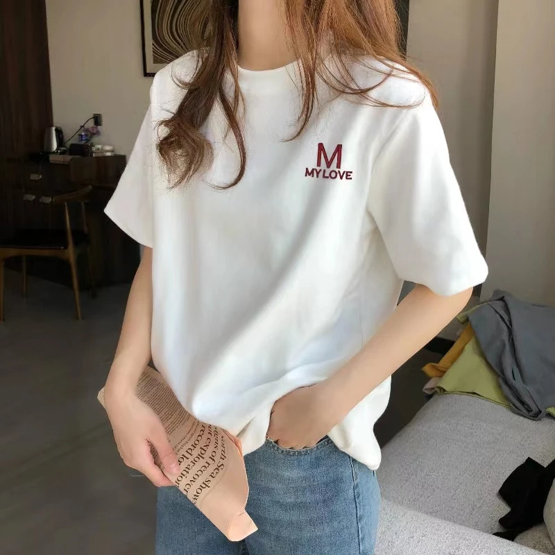 出口品质纯棉小白T 小众设计款3D立体印花时尚纯棉短袖白色打底