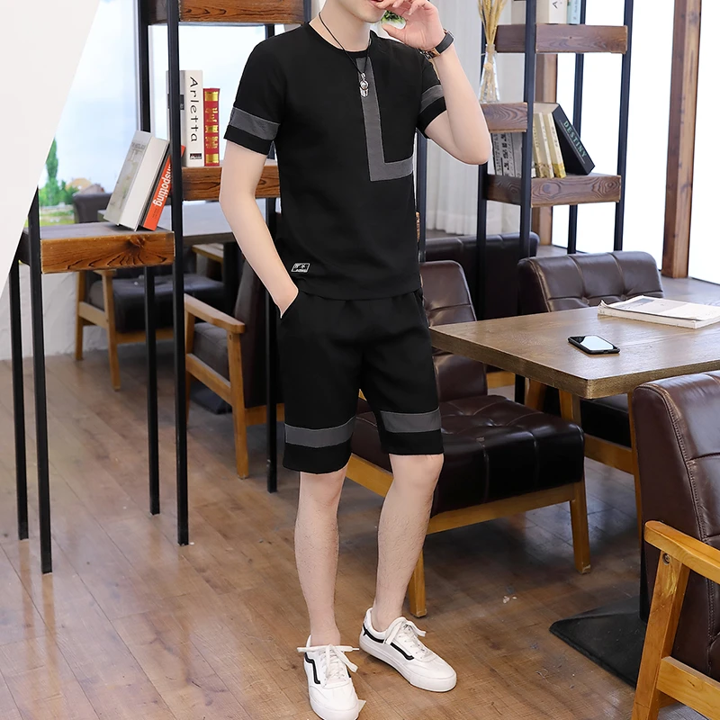 男士t恤套装夏季2022年新款潮牌短袖短裤两件套夏装薄款冰丝衣服