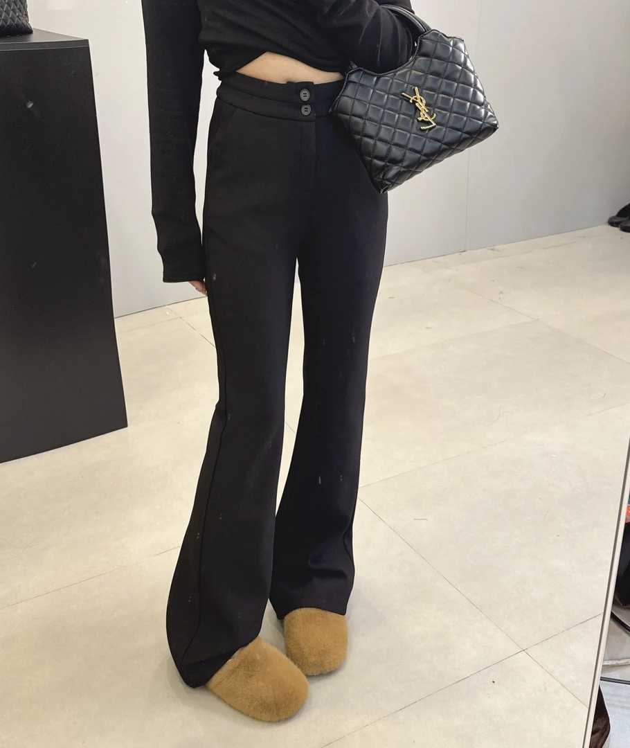 韩版东大门修身显瘦百搭高腰加绒微喇裤