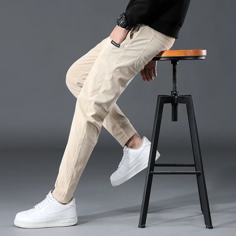 六兜爆款灯芯绒休闲裤男士韩版宽松多袋工装裤时尚哈伦束脚九分裤