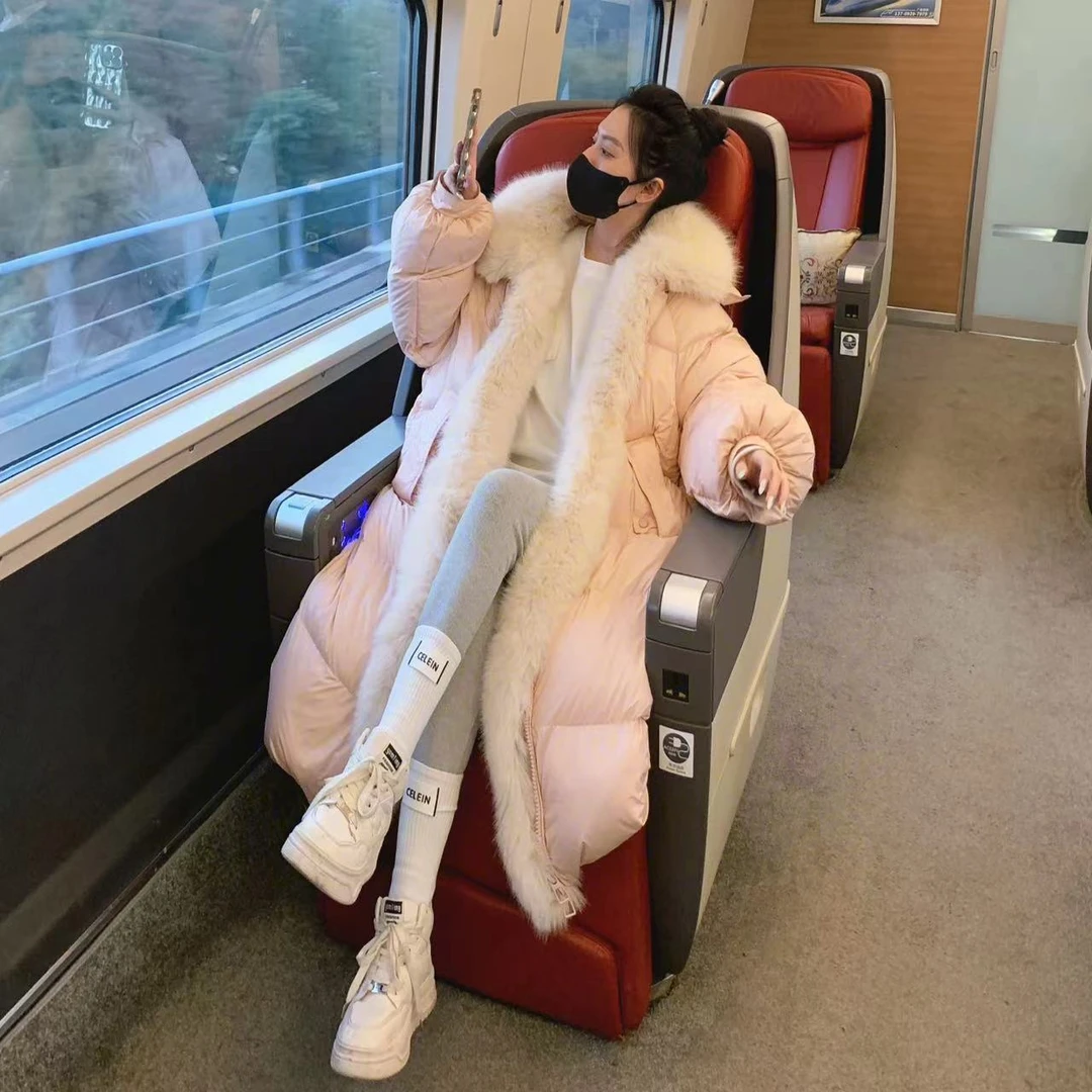 【财阀千金】~2024设计款大毛领洋气可拆卸长款白鸭宽松羽绒服YR164