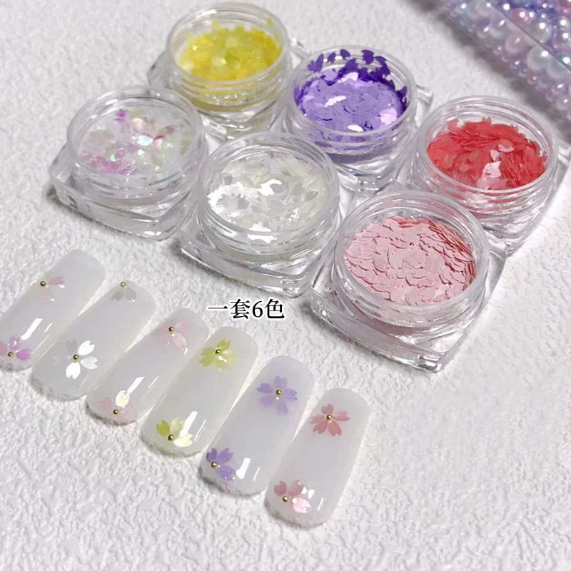 日系樱花亮片美甲饰品花瓣闪片春季少女心防水持久指甲贴片装饰品