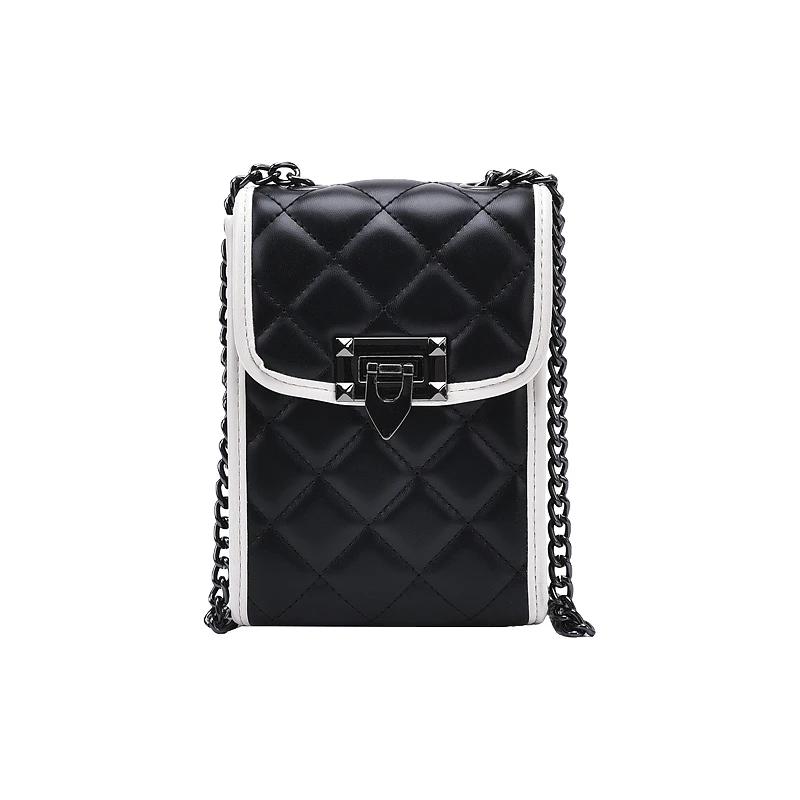 黑色潮流手机包质感迷你小包包女2025新款潮时尚菱格链条斜挎包