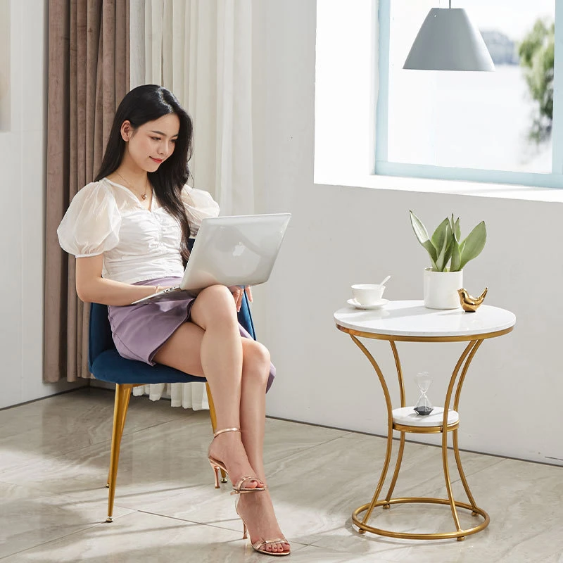 北欧客厅沙发边几卧室一桌两椅圆形桌子轻奢角几简约大理石小茶几