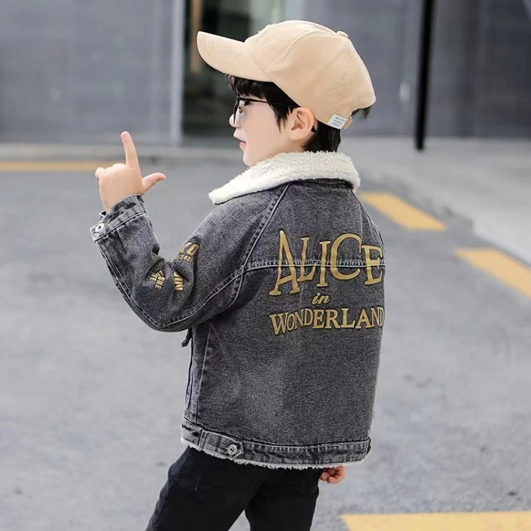 男童中小童加绒加厚新款外套羊羔毛棉服XT02牛仔秋冬大童中大童