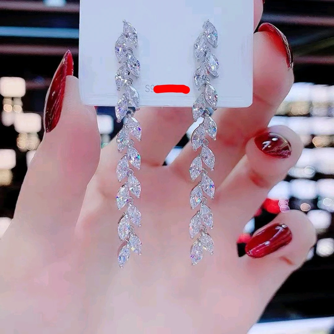 锌合金玻璃耳饰 麦穗耳环时尚气质轻奢女士耳坠复古长款流苏饰品